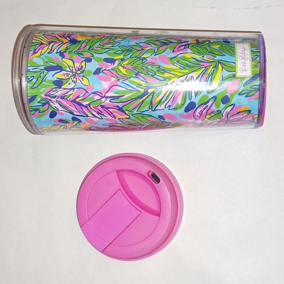 Lilly Pulitzer Hot Spot multi print Fall 2014 pink lid 16 oz Travel Cup - Picture 13 of 17